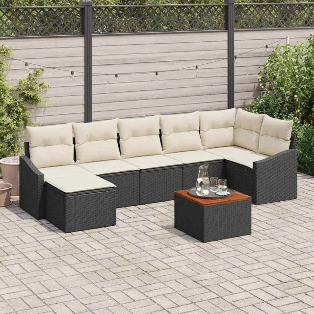 vidaXL Tuinbankenset 8 st Zwart en Crème poly rattan, foto 2