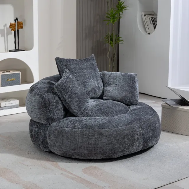 MIVRAY Zitzakstoel 108x108x52 Cm - Hoge Rugleuning En Armleuningen - Voor Woonkamer En Slaapkamer - Chenille Grijs