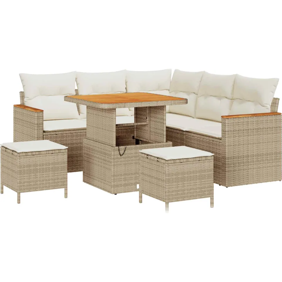 vidaXL Tuinbankenset 8 st Beige poly rattan, foto 4