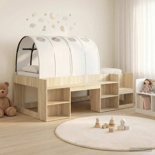 vidaXL Bedframe met tunnel 3 st Sonoma eiken en wit Bewerkt hout Bruin