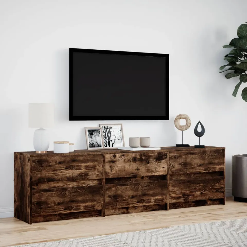vidaXL Tv-meubel met LED 180x34x50 cm bewerkt hout gerookt eikenkleur, foto 2
