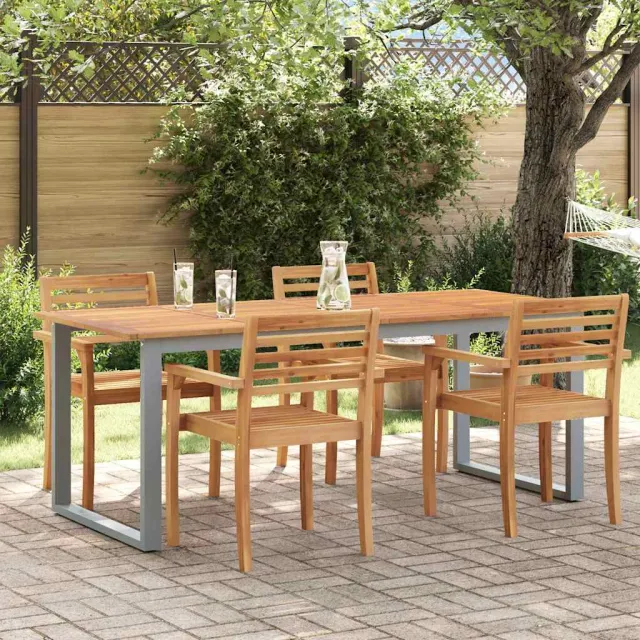 vidaXL Tuinstafel Grijs 200 x 90 x 75 cm Massief Acaciahout, foto 2