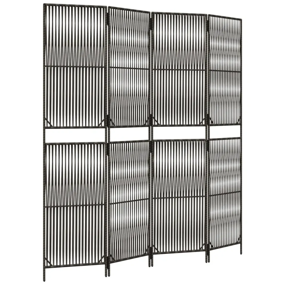 vidaXL Kamerscherm 4 panelen poly rattan grijs, foto 4