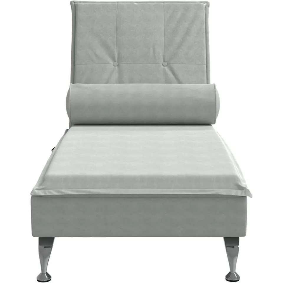 vidaXL Massage chaise longue met bolster fluweel lichtgrijs grijs, foto 4