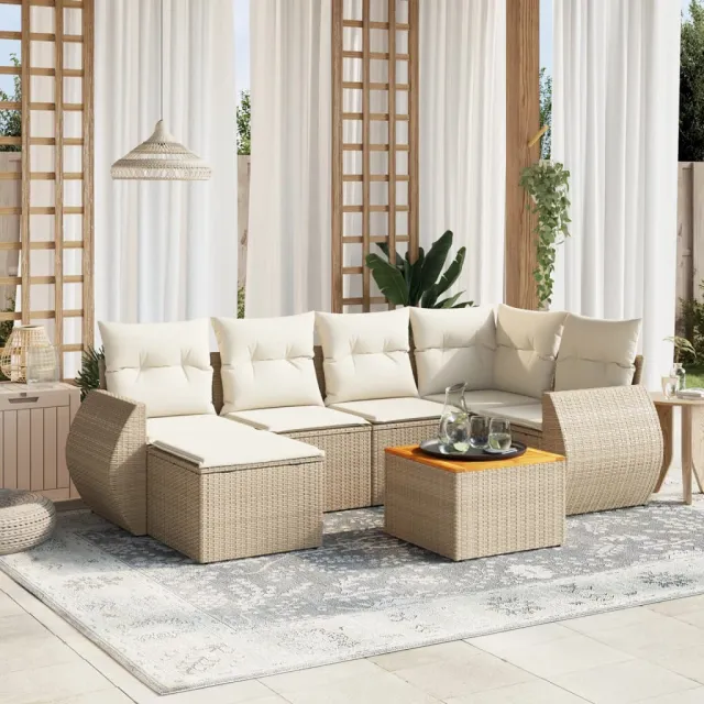 vidaXL 7-delige Loungeset met kussens poly rattan beige, foto 2