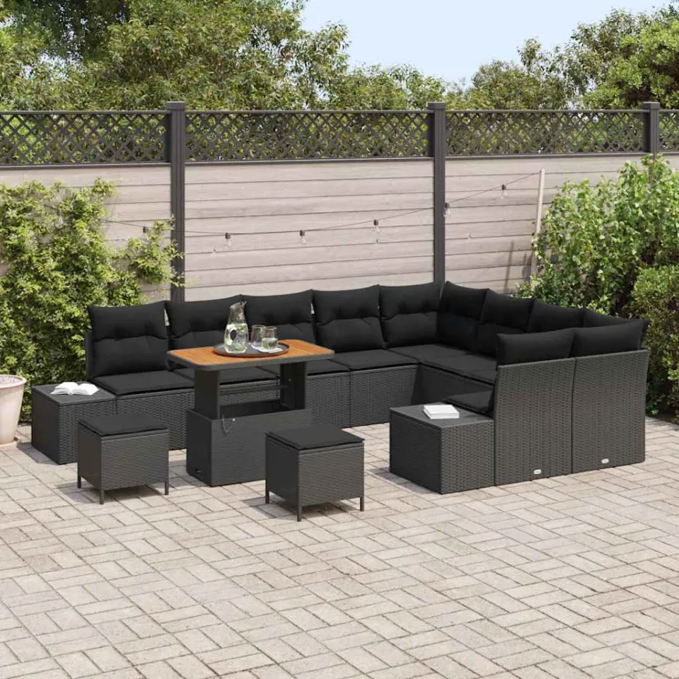 vidaXL Tuinbankenset 12 st Zwart poly rattan, foto 3