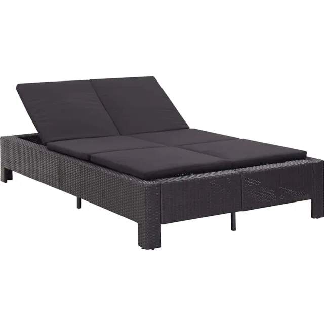 vidaXL Ligbed met kussen 2-persoons poly rattan zwart