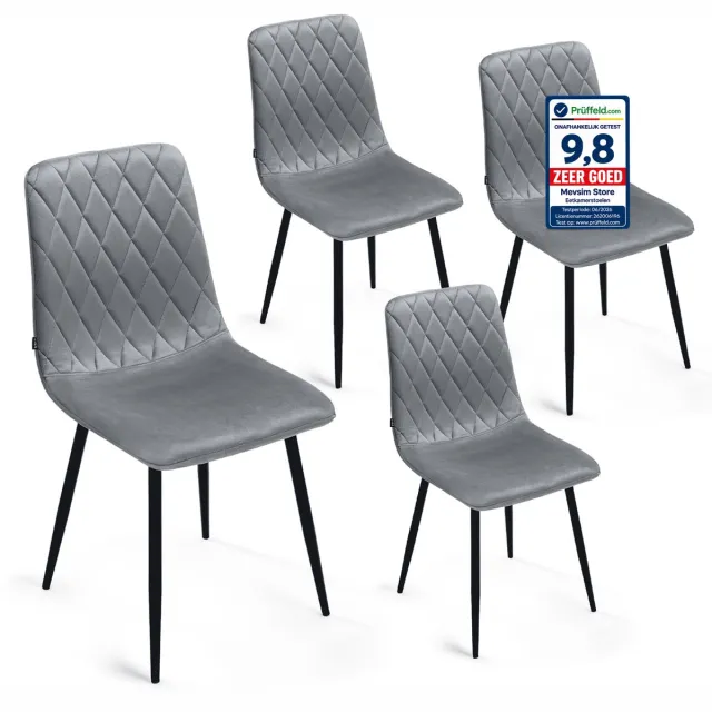 Lina Elisia Velvet Eetkamerstoelen - Stoel - Grijs - Set van 4