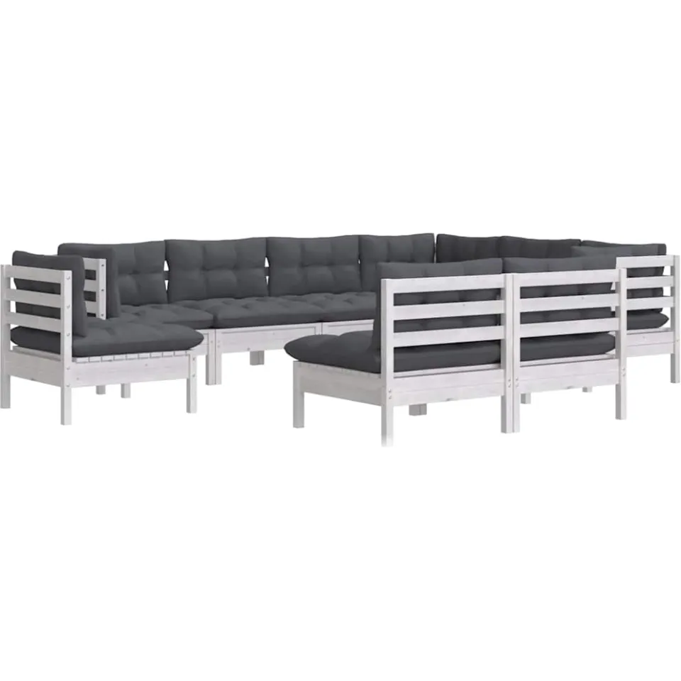 vidaXL 9-delige Loungeset met kussens massief grenenhout wit