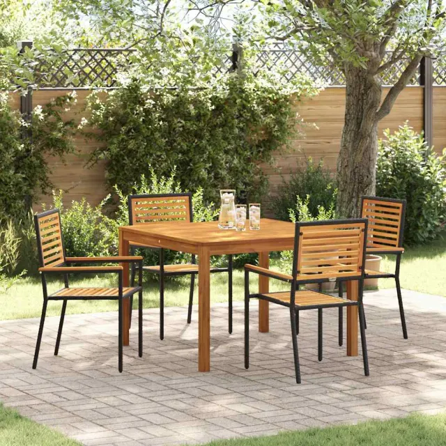 vidaXL Tuin eettafelset 5 st Zwart Massief Acaciahout, foto 2