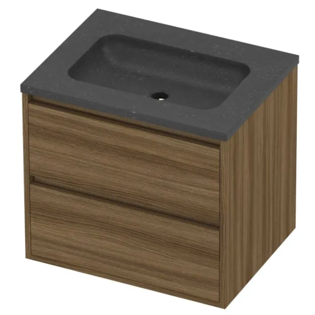 Proline Rollo Badmeubelset Hardsteen Elegant 60x46x54 cm Blue Stone Caramel Walnut Houtlook
