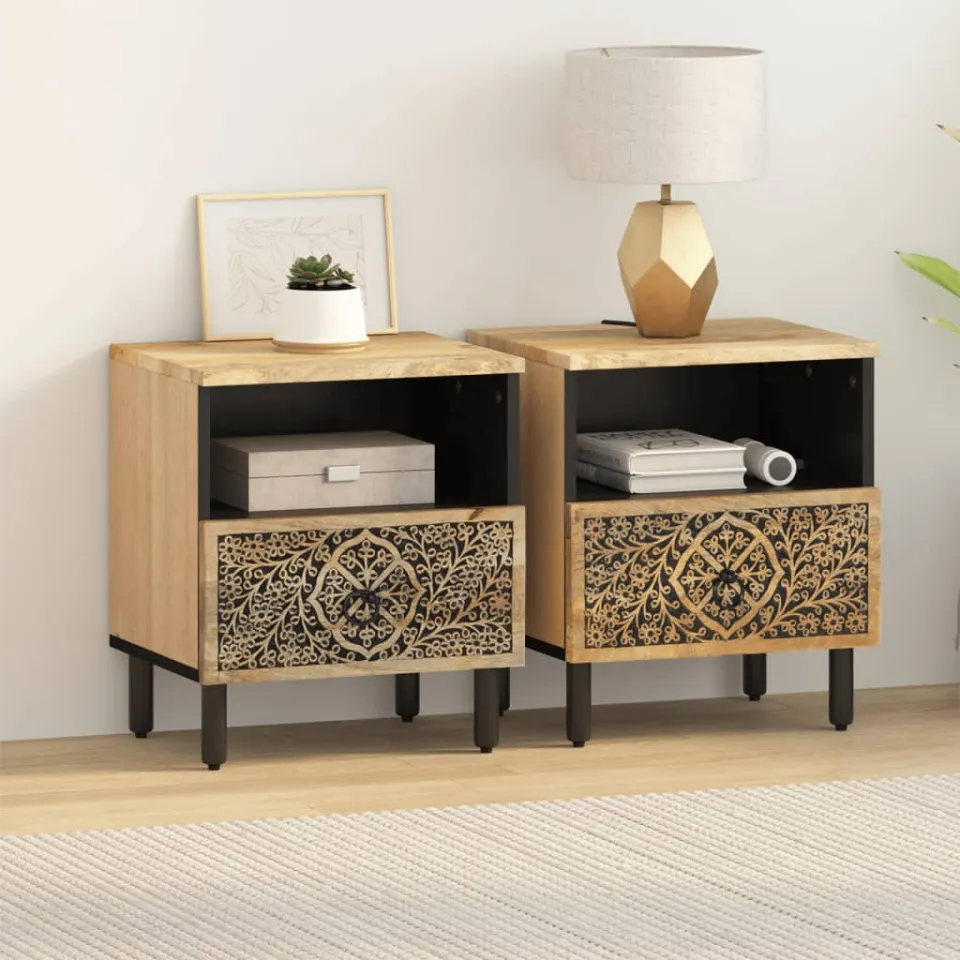 vidaXL Nachtkastjes 2 st 40x33x46 cm massief mangohout bruin, foto 3