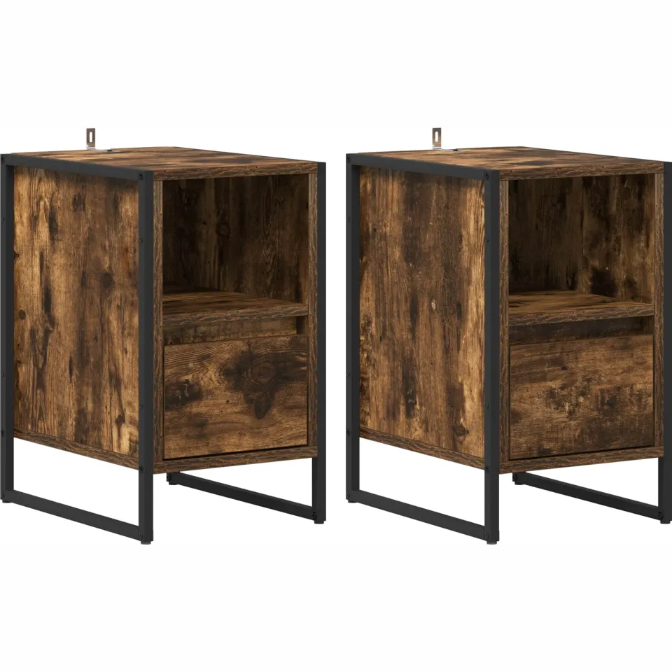 vidaXL Nachtkastje 2 st Gerookt eiken 39,5 x 30 x 50 cm Bewerkt hout, foto 3