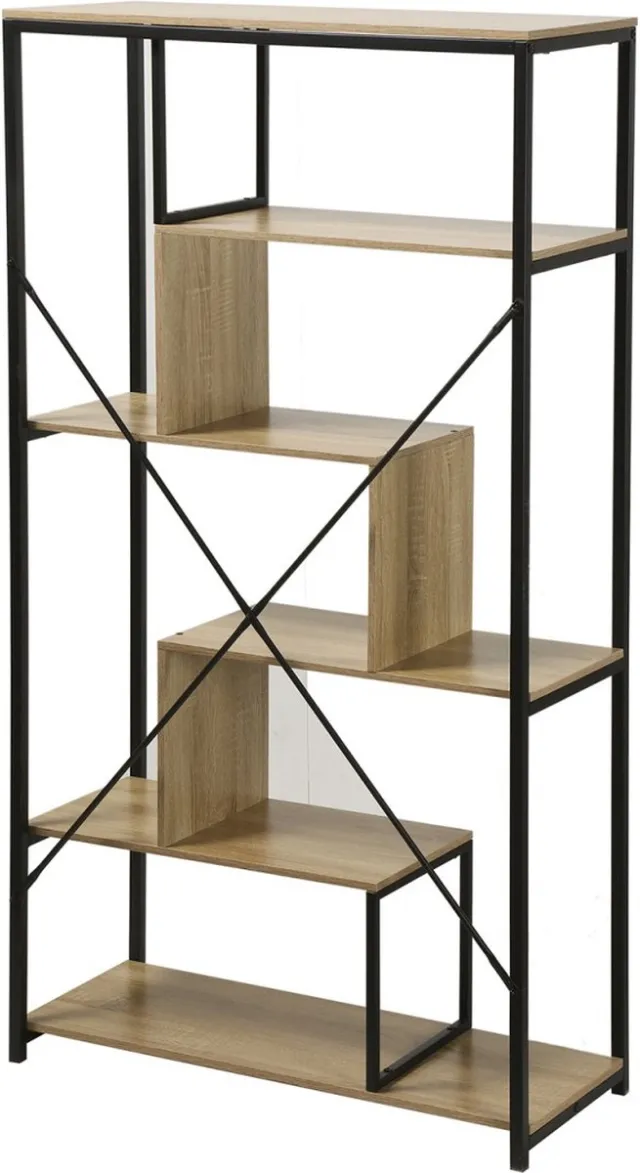 Casame CALICOSY - 6 vaks boekenkast met metalen frame 84x34x160cm Houtlook