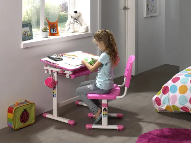 Vipack Kinderbureau-verstelbaar-Comfortline-201-met-stoel-roze-en-wit