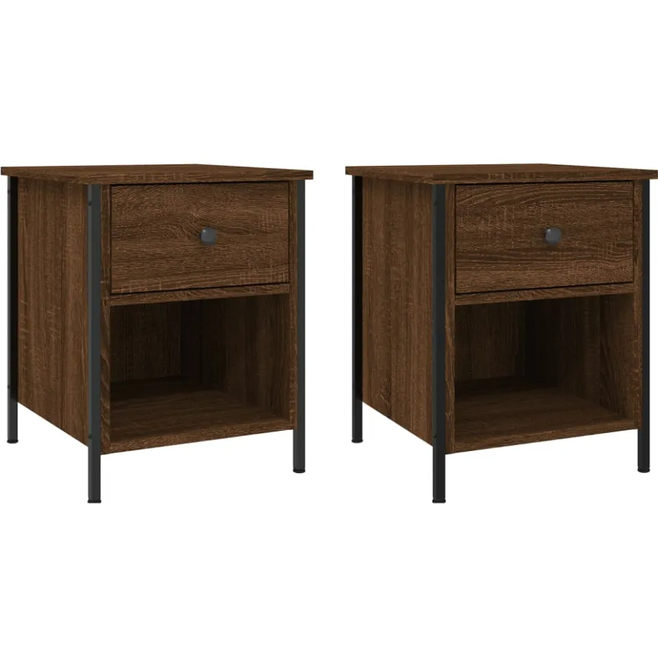 vidaXL Nachtkastjes 2 st 40x42x50 cm bewerkt hout bruin eikenkleur, foto 3