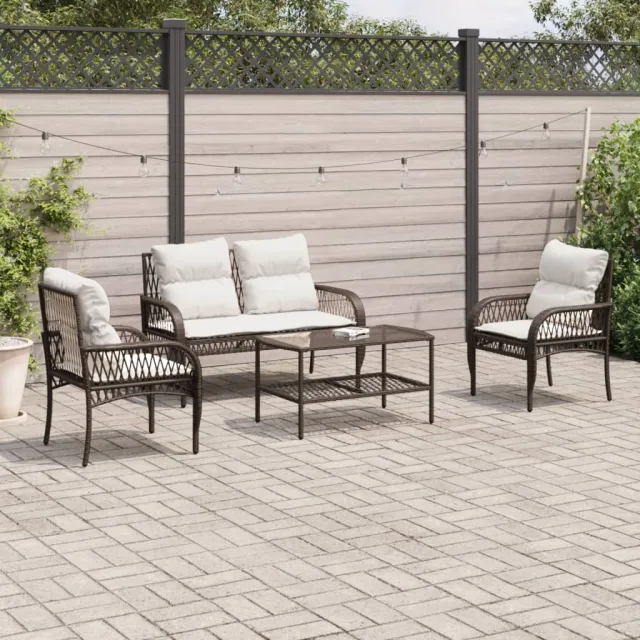 vidaXL 4-delige Loungeset met kussens poly rattan bruin, foto 2