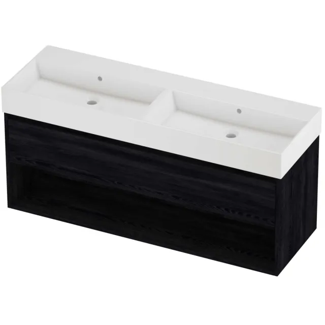Proline Zara Badmeubelset Porselein Loft Met Schap 140x46x65 cm Glans Wit Black Oak Eiken