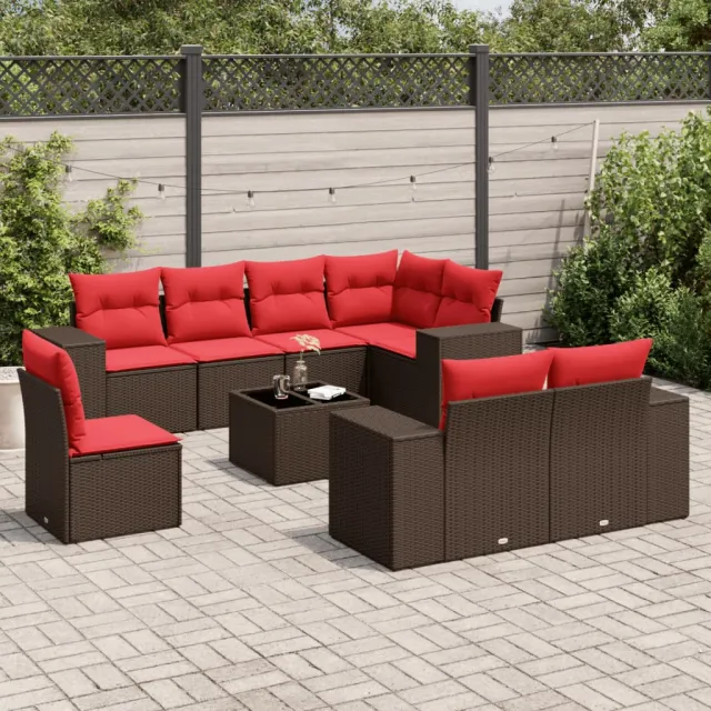 vidaXL 9-delige tuinbankset met kussens, bruin polyrotan, foto 2