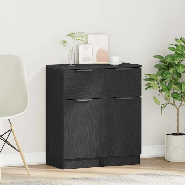 vidaXL Dressoir 2 st Zwart Eiken 30 x 30 x 70 cm Bewerkt hout