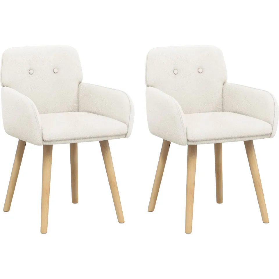vidaXL Eettafelstoelen 2 st Bouclé Crèmekleurig 59 x 56,5 x 85 cm, foto 3