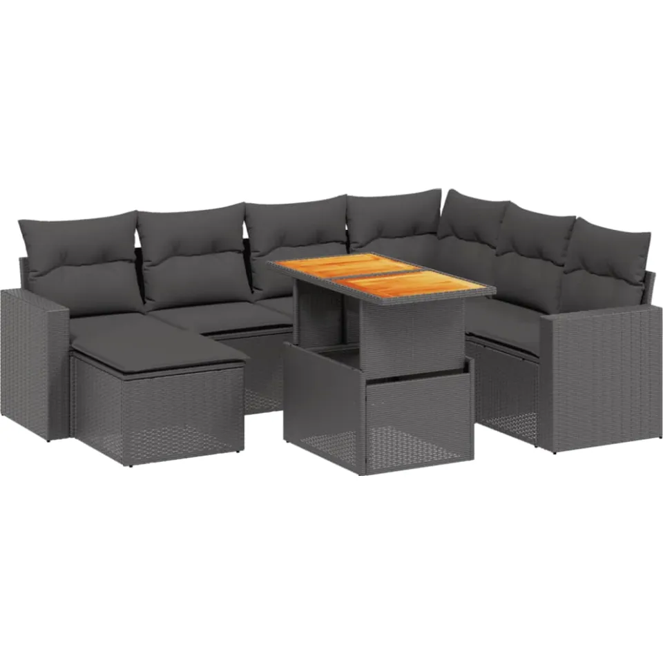 vidaXL 8-delige Loungeset met kussens poly rattan zwart