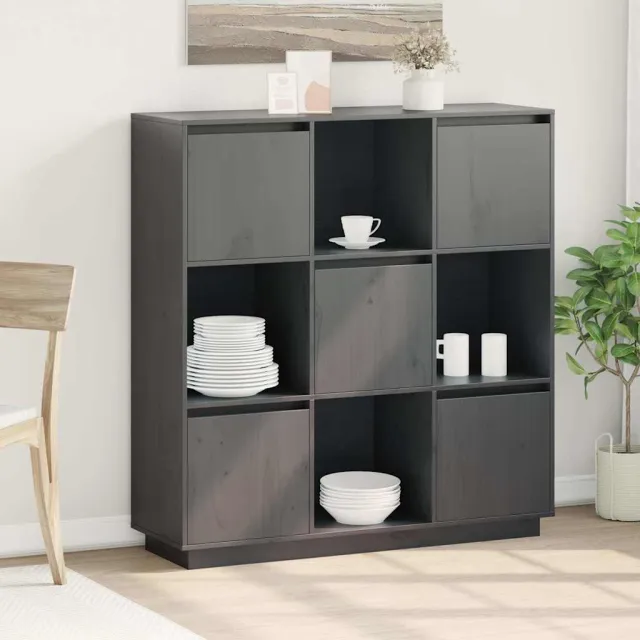 vidaXL Hoge kast 110,5x35x117 cm massief grenenhout grijs