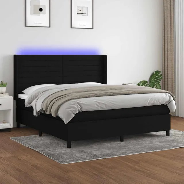 vidaXL Boxspring met matras en LED stof zwart 160x200 cm