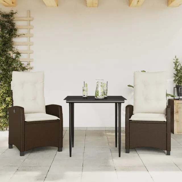 vidaXL 3-delige Tuinset met kussens poly rattan bruin, foto 2