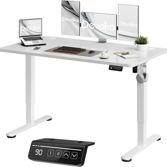 Devoko Elektrisch Zit-sta Bureau 140x60 cm – Stille Motor met Geheugenfunctie – 4 Knoppen Handbediening – Wit