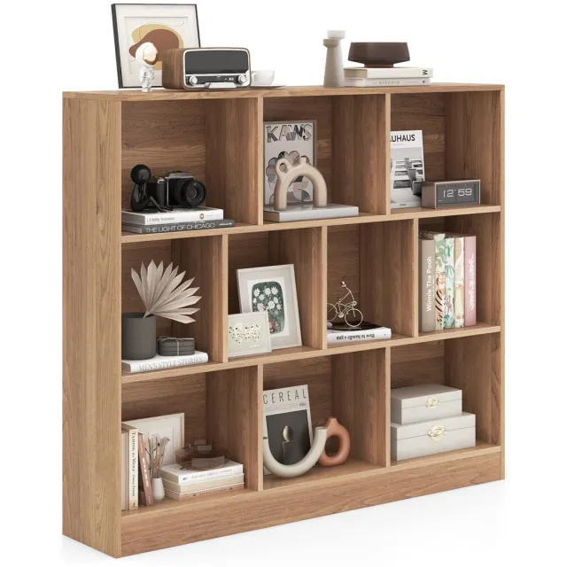Costway Boekenkast met 10 vakken, staand rek met 3 niveaus, kubuskast, kantoorkast, opbergkast voor woonkamer, slaapkamer, studeerkamer, kantoor, 120 x 24 x 104 cm (Natuur)