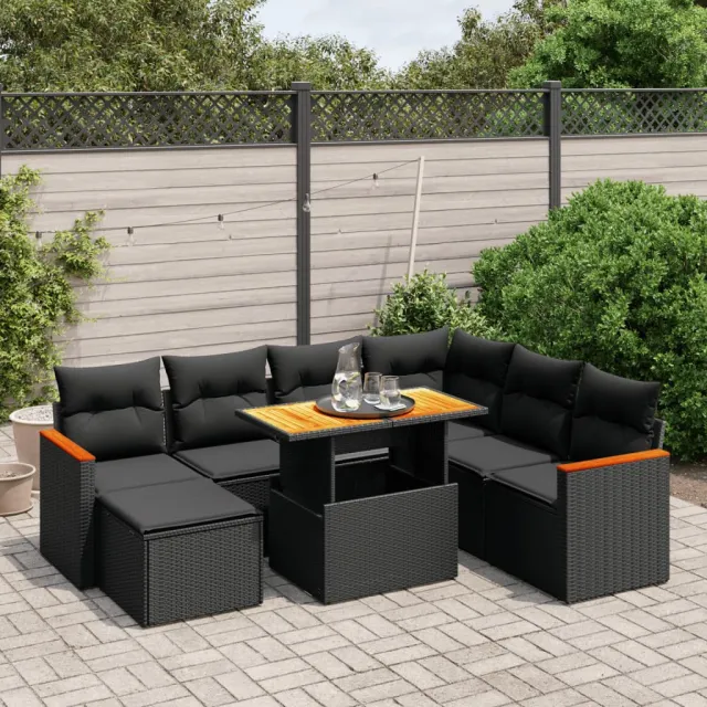 vidaXL 8-delige Loungeset met kussens poly rattan zwart, foto 2