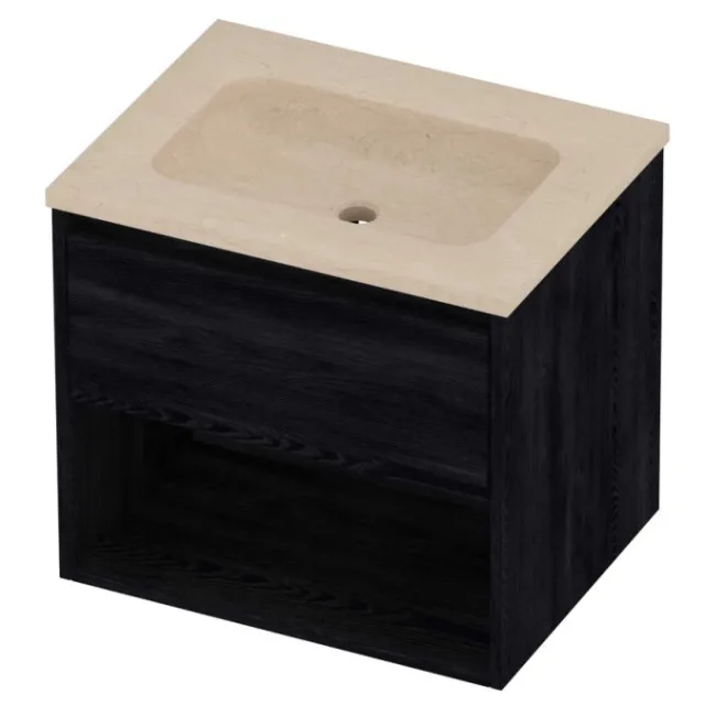 Proline Rollo Badmeubelset Hardsteen Elegant Schap 60x46x54 cm Sand Stone Black Oak Eiken