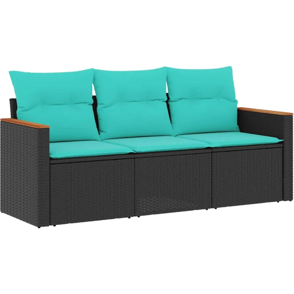 vidaXL 3-delige tuinbankset met kussens van zwart polyrotan, foto 3