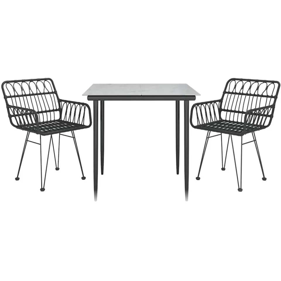 vidaXL 3-delige Tuinset poly rattan zwart