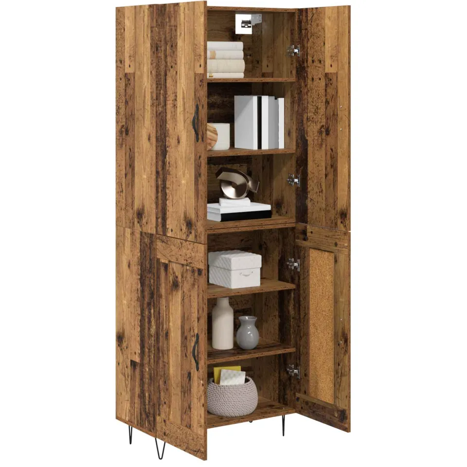 vidaXL Hoge kast 2 st Oudhout 69,5 x 34 x 180 cm Bewerkt hout Bruin