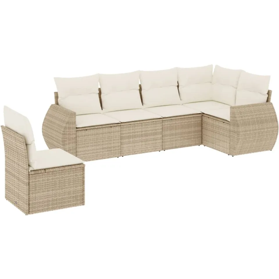 vidaXL 6-delige Loungeset met kussens poly rattan beige, foto 3