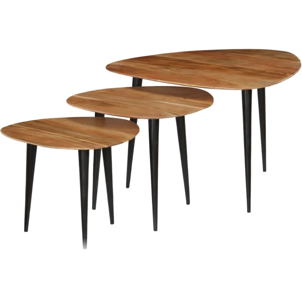 vidaXL 3-delige Salontafelset massief acaciahout bruin, foto 3
