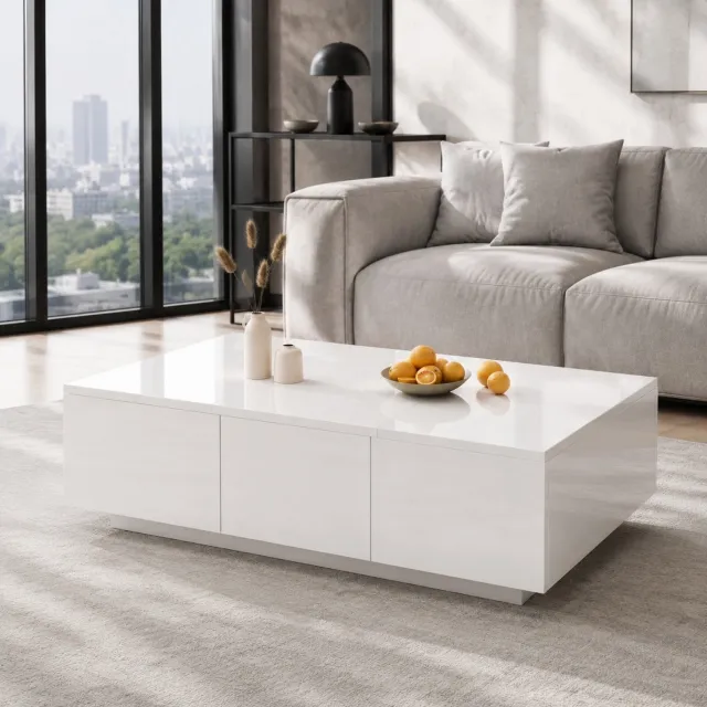 Maisentiel Witte hoogglans salontafel 100 x 50 x 31 cm met laden en opbergruimte
