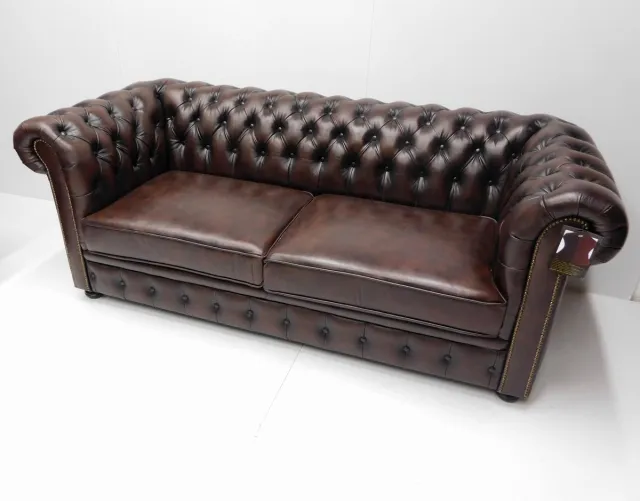 Chesterfieldsite Chesterfield bank SPRINGFIELD - 3 zits met 2 kussens - Leder Brown Bruin