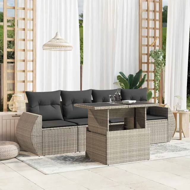 vidaXL 5-delige Loungeset met kussens poly rattan lichtgrijs grijs, foto 2