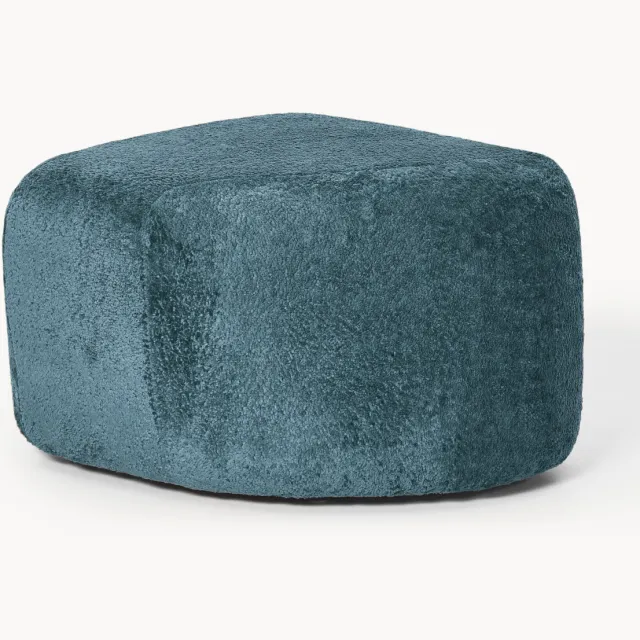 Westwing Collection Ovale teddy-bouclé poef Wolke Turquoise