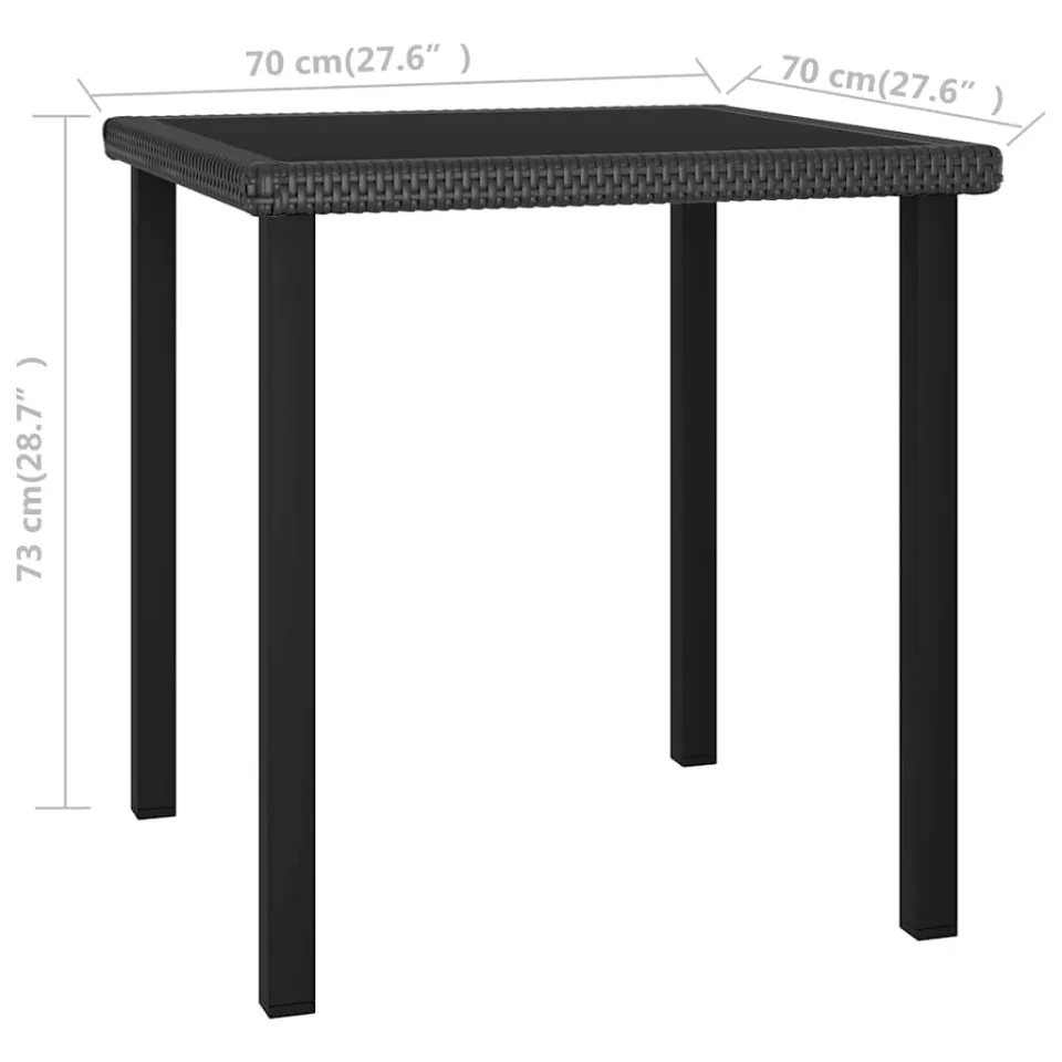 vidaXL Tuintafel 70x70x73 cm poly rattan zwart, foto 3