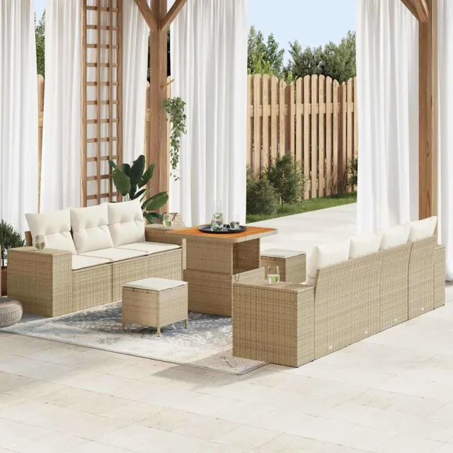 vidaXL Tuin Sofa Set met kussen met opslag 10 pcs Beige poly rattan, foto 2