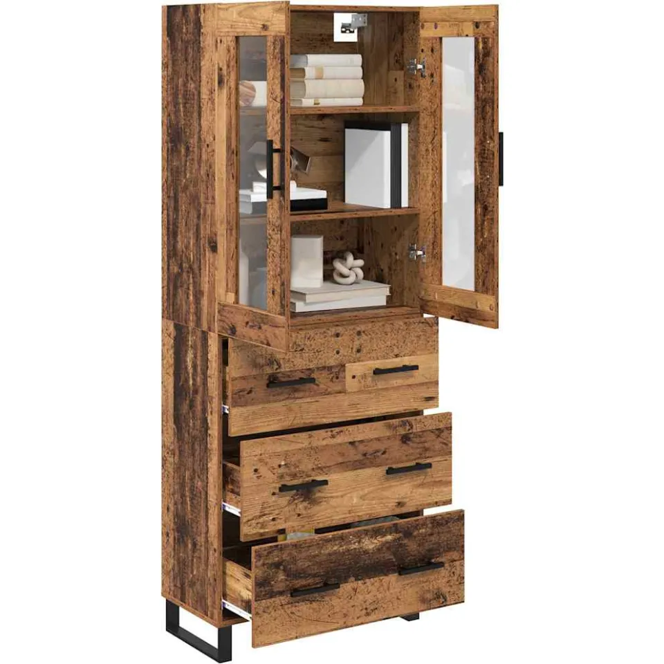 vidaXL Hoge kast 2 st Oud Hout 69,5 x 34 x 180 cm Bewerkt hout Bruin