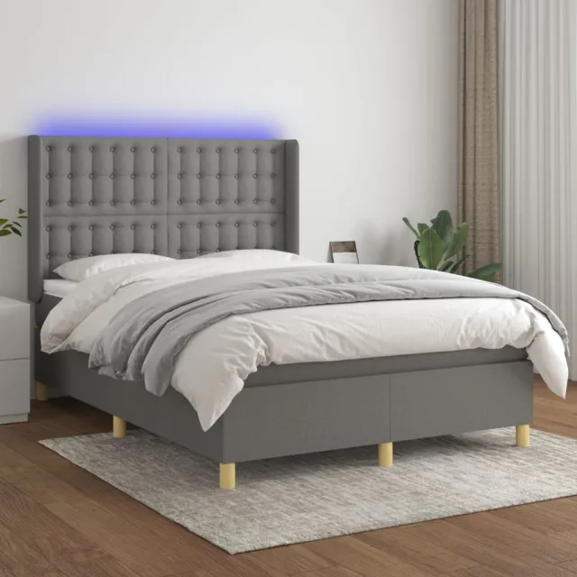 vidaXL Boxspring met matras en LED stof donkergrijs 140x200 cm grijs