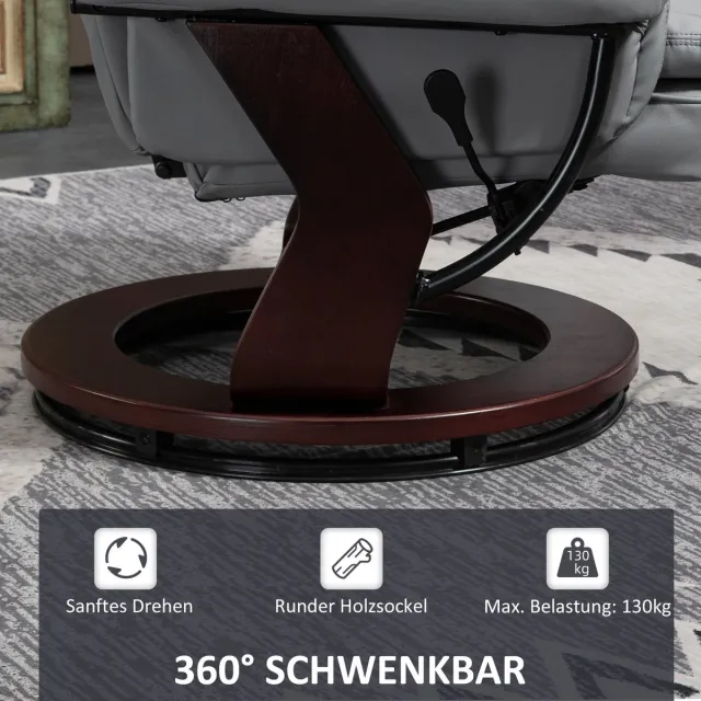 HAUSS SPOLE Relaxfauteuil Met Hocker - 360° Draaibaar En Handmatig Verstelbaar - Voor Woonkamer En Tv Hoek - Kunstleer - Grijs