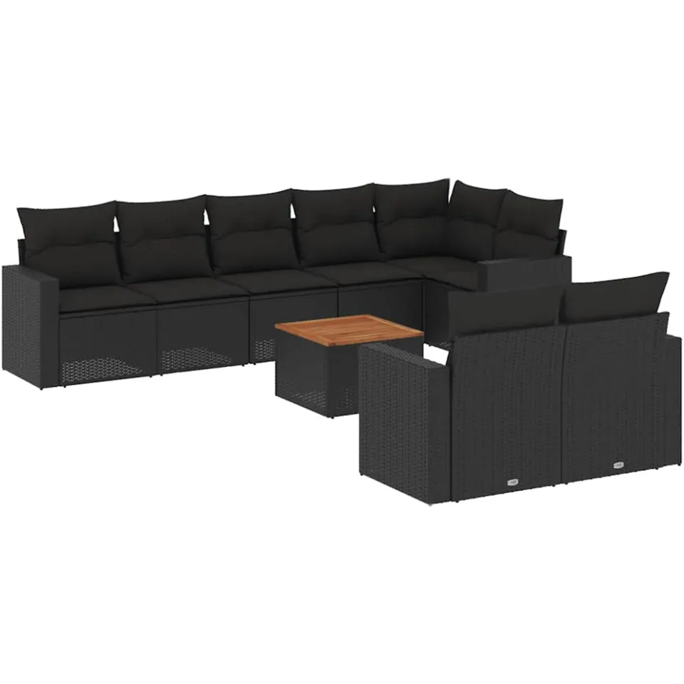 vidaXL 9-delige Loungeset met kussens poly rattan zwart, foto 3