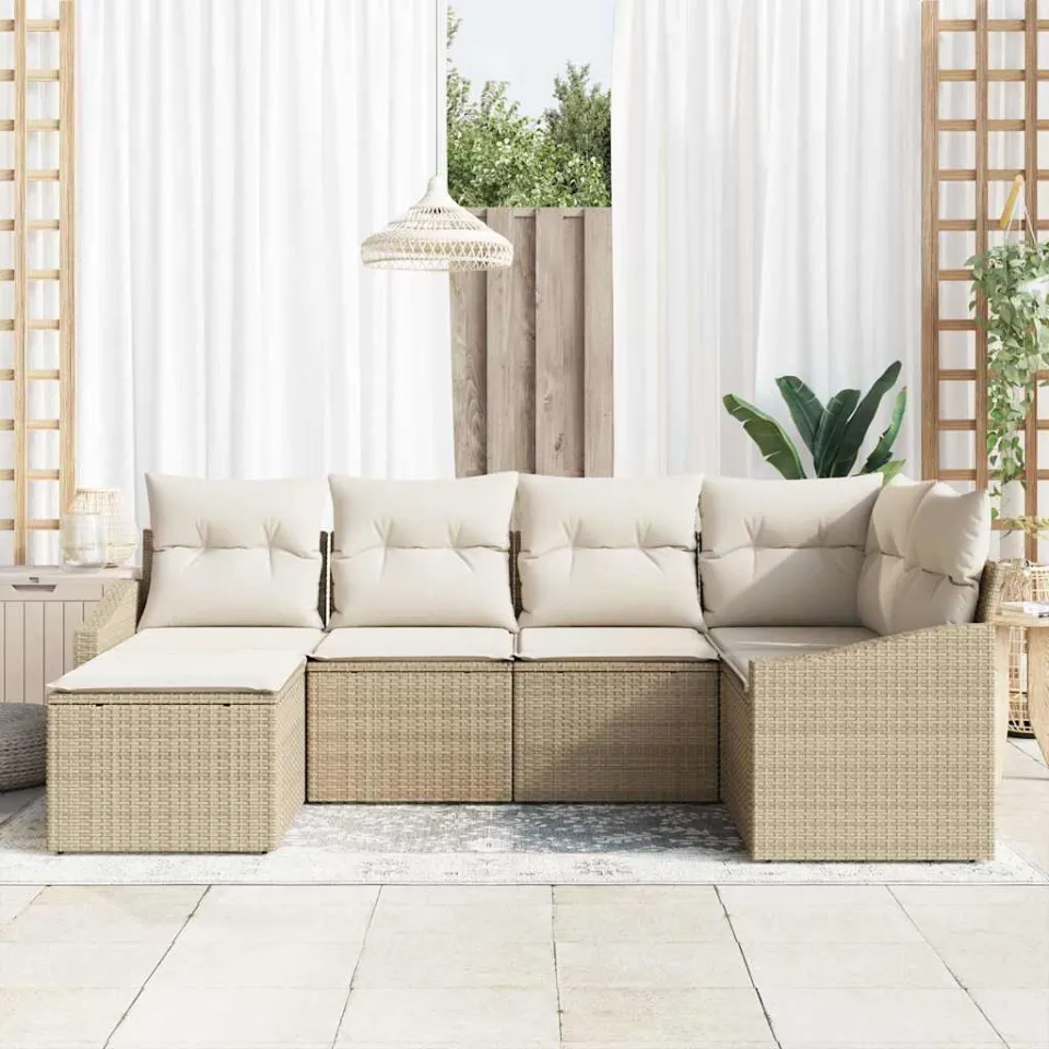 vidaXL Tuin Eetset 6 st Beige en Crème, foto 3
