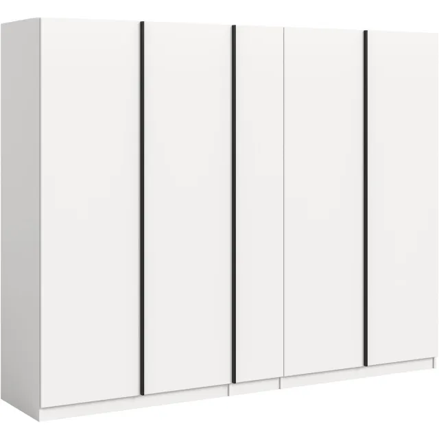 Furnilux Moderne 5-deurs kledingkast in wit - Ruime opbergoplossing met 2 kleerstangen - 230x183x53cm